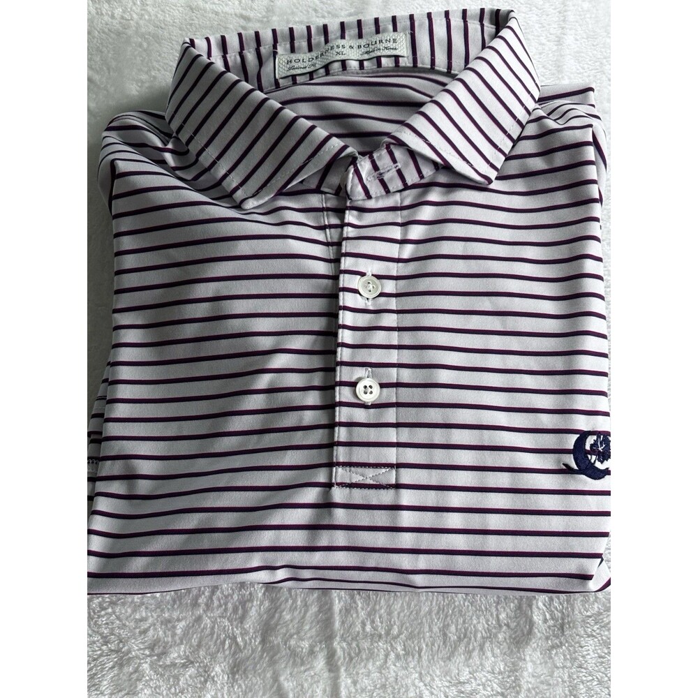 Holderness & Bourne Men's XL Polo Shirt Fried Egg Golf Lido Logo Sutton Striped - Picture 12 of 12